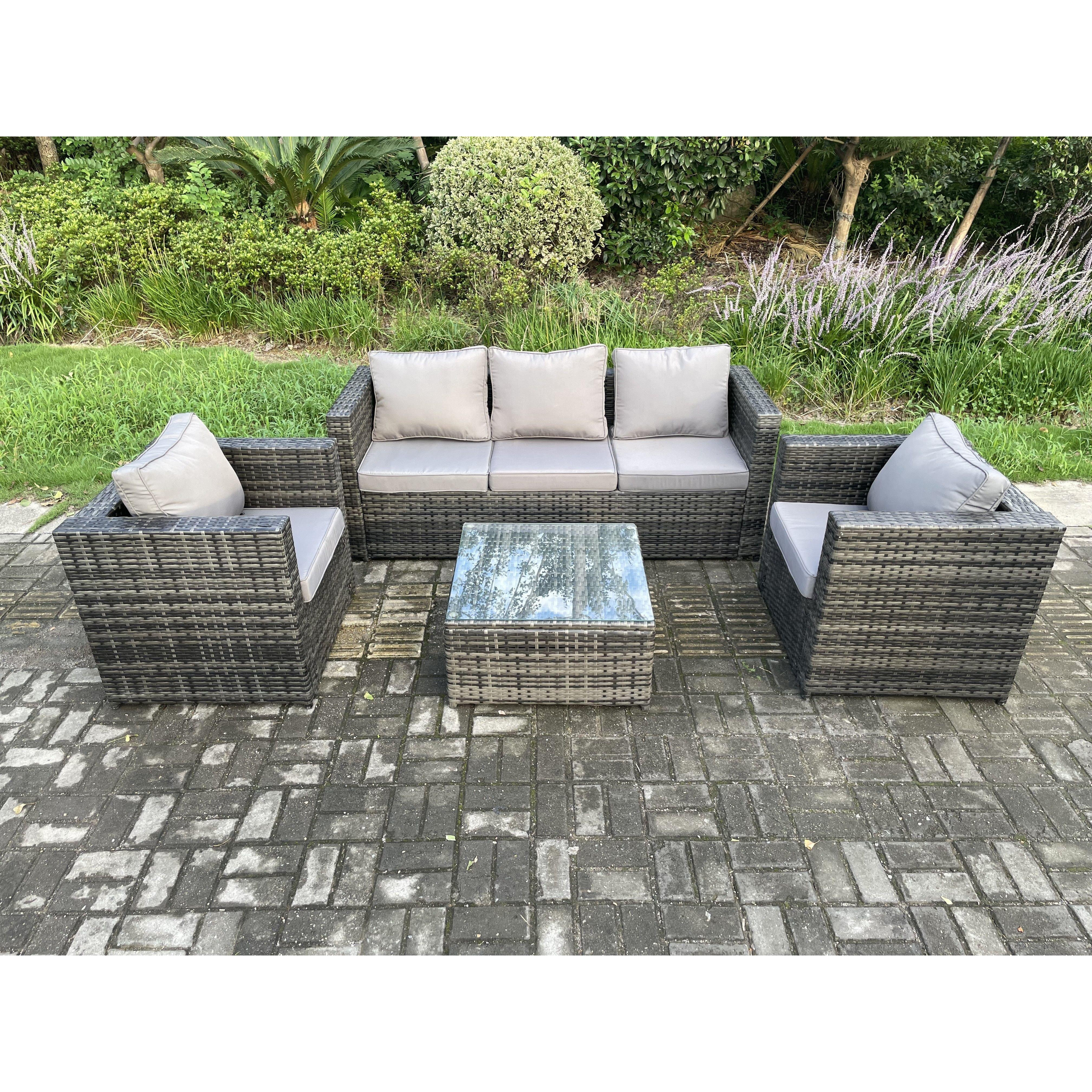 Outdoor Lounge Sofa Set Wicker PE Rattan Garden Furniture Set with Armchair Squar Coffee Table Dark Grey Mixed - image 1
