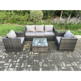Outdoor Lounge Sofa Set Wicker PE Rattan Garden Furniture Set with Armchair Squar Coffee Table Dark Grey Mixed - thumbnail 2