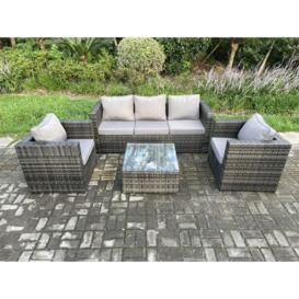 Outdoor Lounge Sofa Set Wicker PE Rattan Garden Furniture Set with Armchair Squar Coffee Table Dark Grey Mixed - thumbnail 1