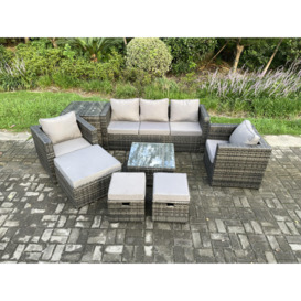 8 Seater Wicker Rattan Garden Furniture Sofa Set with Side Table Armchair Square Coffee Table Dark Grey Mixed