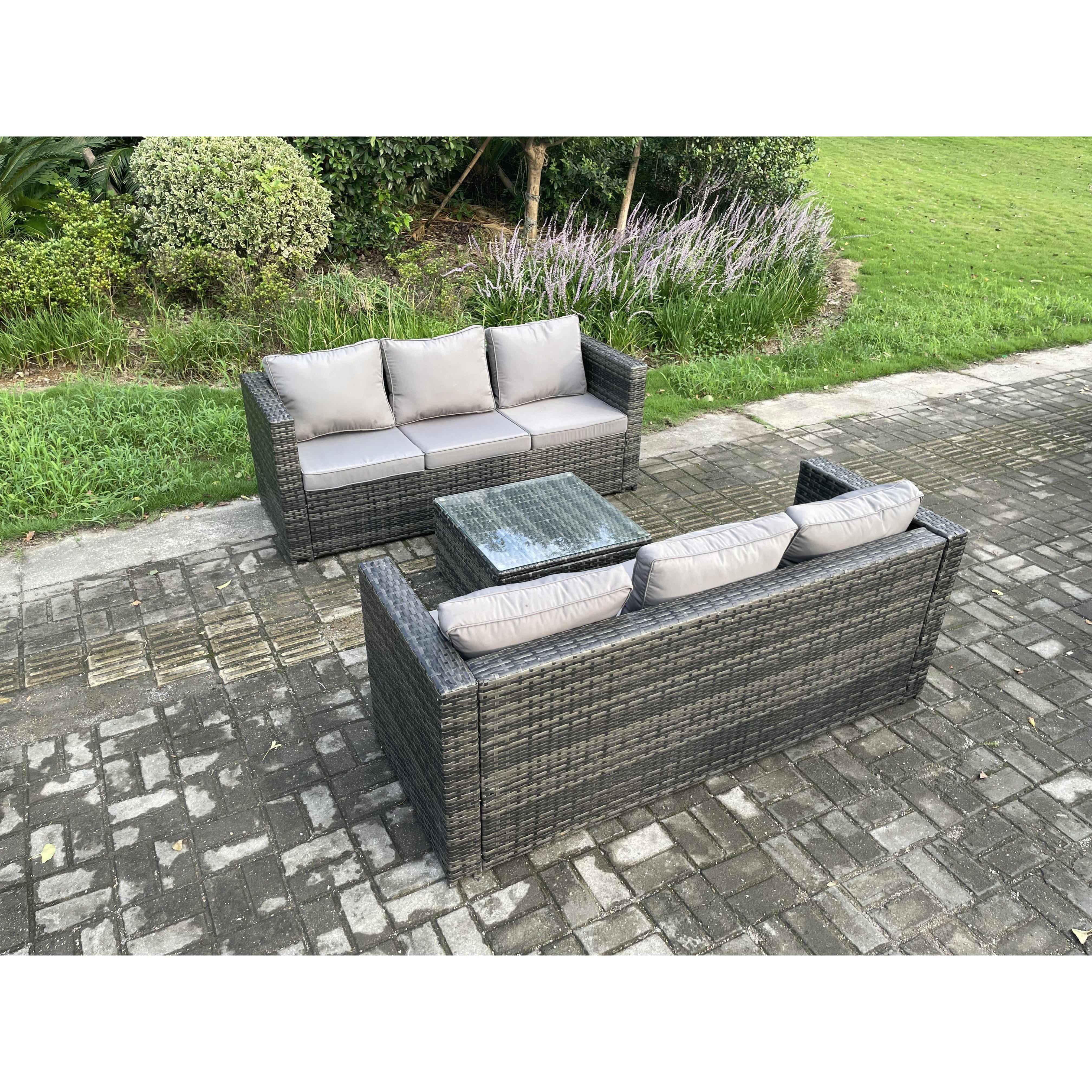Wicker Rattan Garden Furniture Sofa Set with Square Coffee Table 6 Seater Outdoor Rattan Set Dark Grey Mixed - image 1
