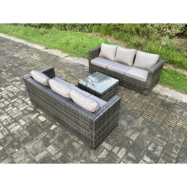 Wicker Rattan Garden Furniture Sofa Set with Square Coffee Table 6 Seater Outdoor Rattan Set Dark Grey Mixed - thumbnail 3