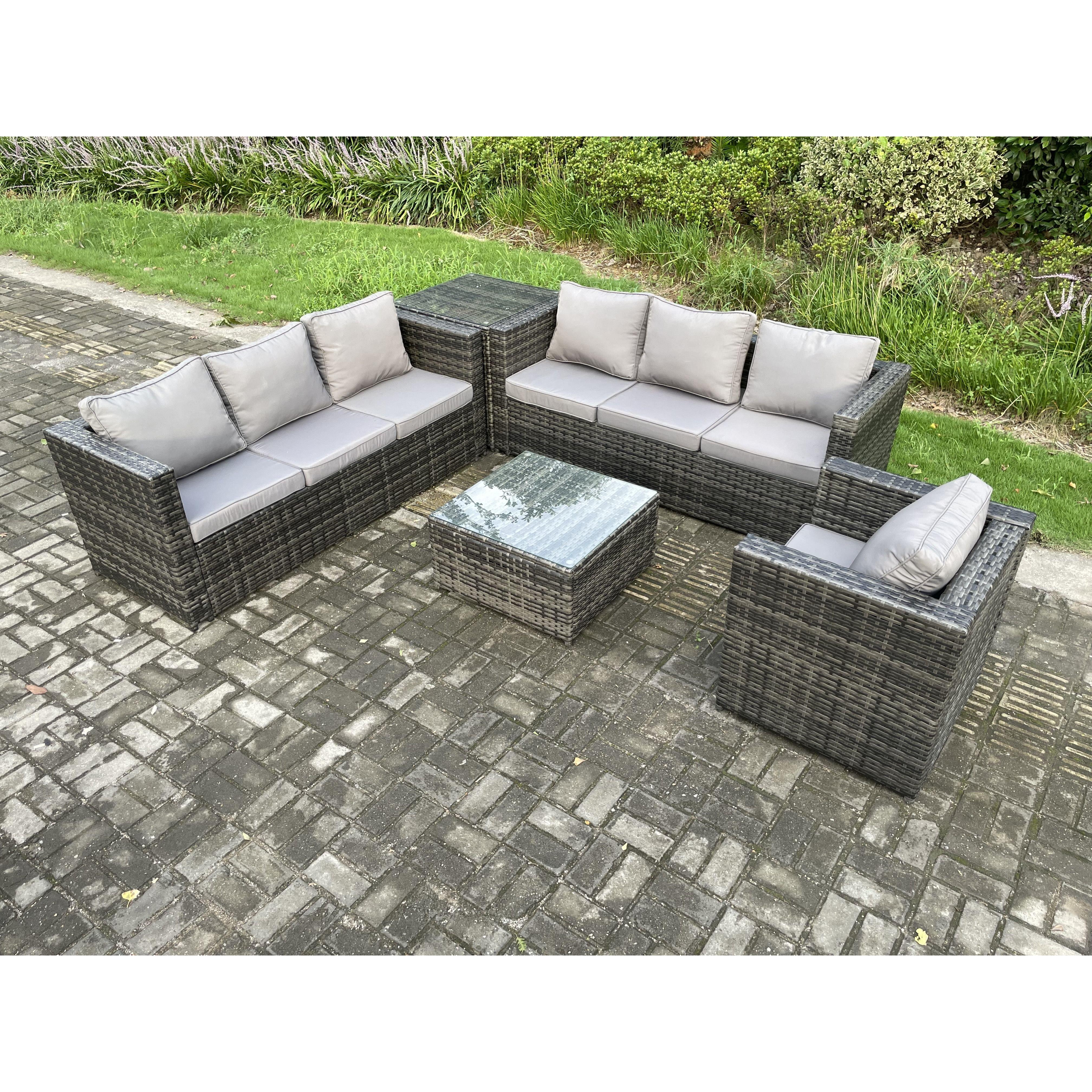 Rattan Garden Furniture Sofa Set with Armchair Square Coffee Table Side Table Indoor Outdoor 7 Seater Rattan Set - image 1