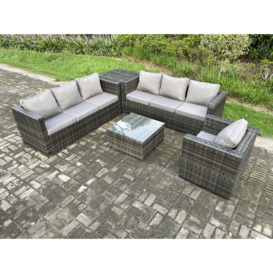 Rattan Garden Furniture Sofa Set with Armchair Square Coffee Table Side Table Indoor Outdoor 7 Seater Rattan Set - thumbnail 1