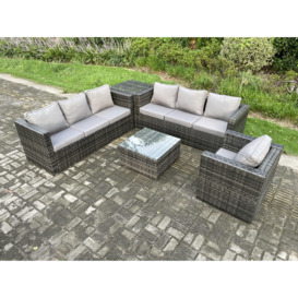 Rattan Garden Furniture Sofa Set with Armchair Square Coffee Table Side Table Indoor Outdoor 7 Seater Rattan Set - thumbnail 2