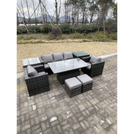 Rattan Garden Furniture Adjustable Rising Lifting Dining Table Sofa Set Chairs 2 Side Coffee Tables with 2 Stools - thumbnail 3