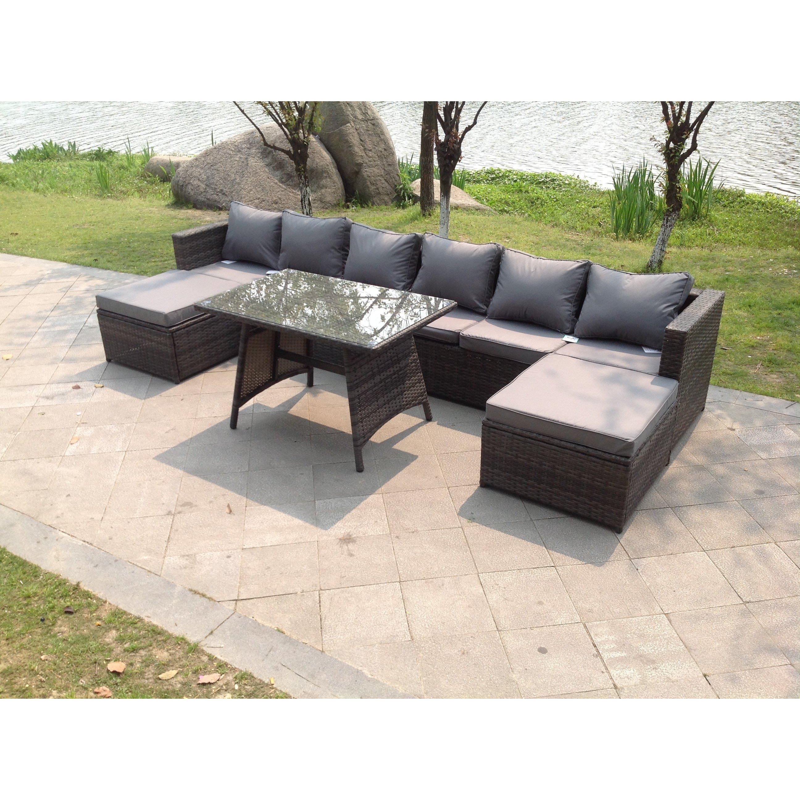 Lounge Rattan Garden Furniture Sets Dining Table And 2 PC Big Footstools - image 1