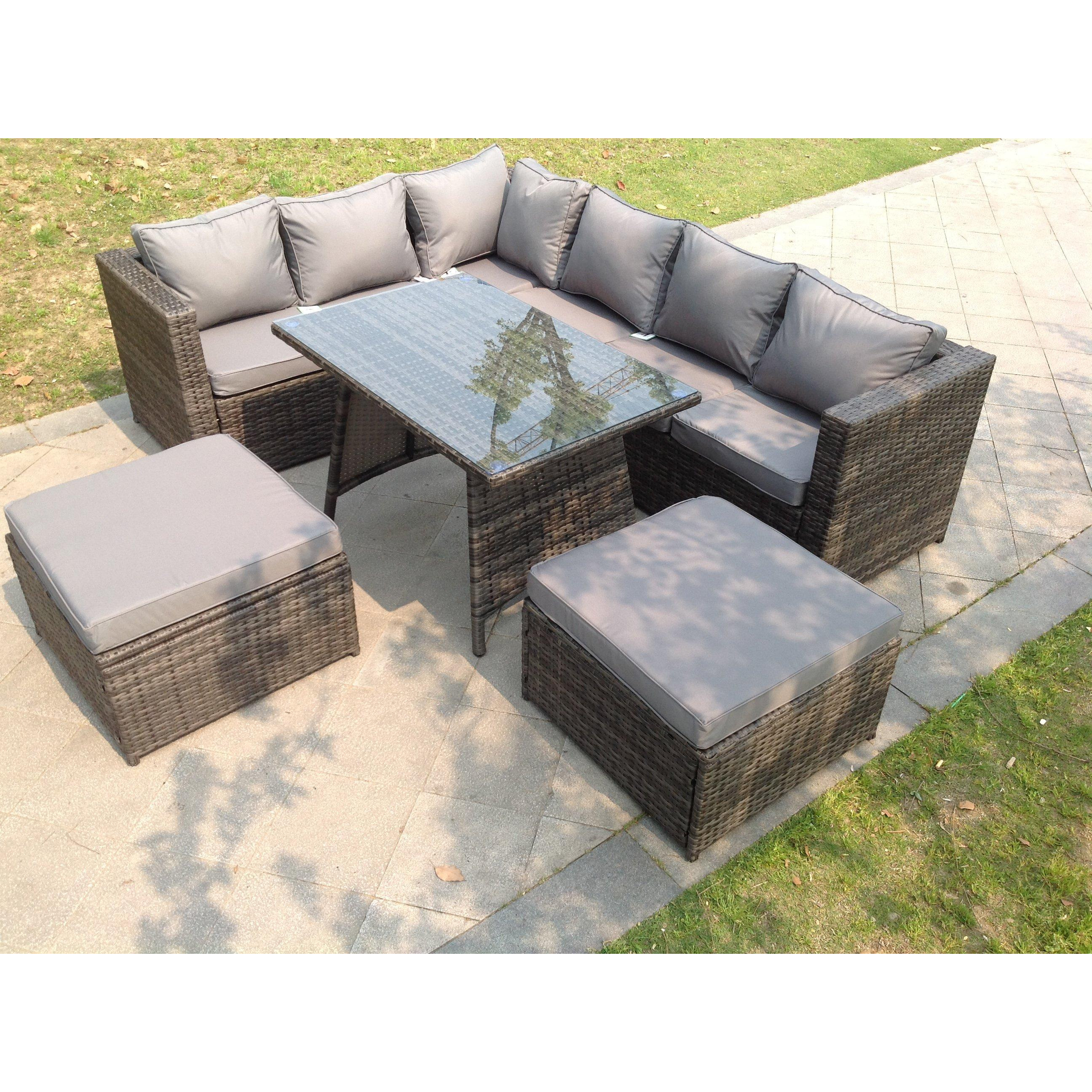8 Seater Rattan Corner Sofa Set Dining Table 2 Big Footstool Garden Furniture Outdoor - image 1