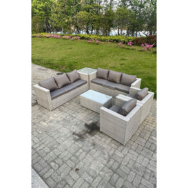6 PC Light Grey Outdoor PE Rattan Garden Furniture Set Wicker Sofa Coffee Table 2 Armchair - thumbnail 3