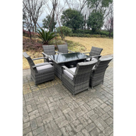 Rattan Dining Set Table And Chair Sets PE Wicker Patio Outdoor 6 Chairs Black Tempered Glass Table