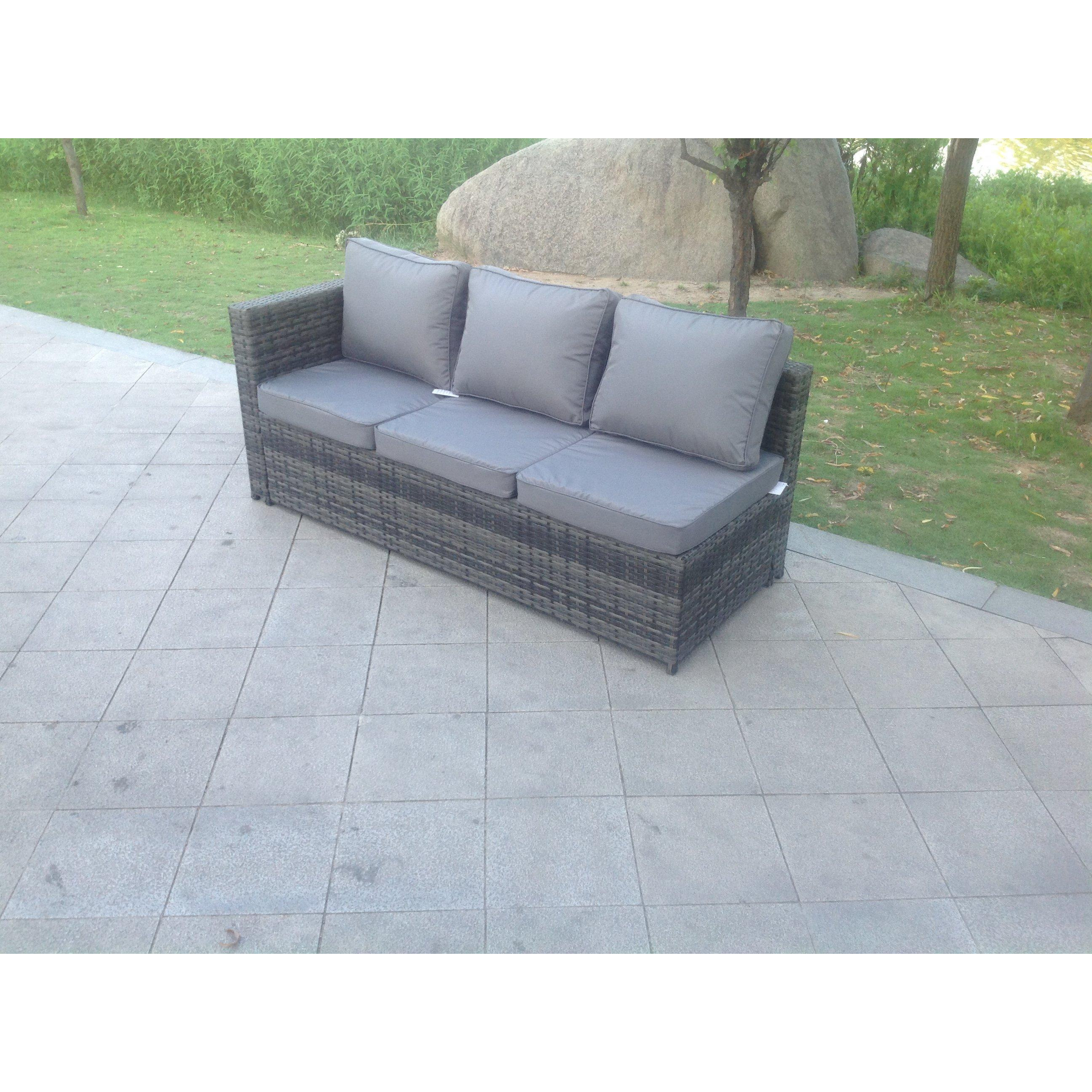 3 Seater Single Arm Rest Rattan Sofa Patio Outdoor Garden Furniture With Seat And Back Cushion Left Side - image 1