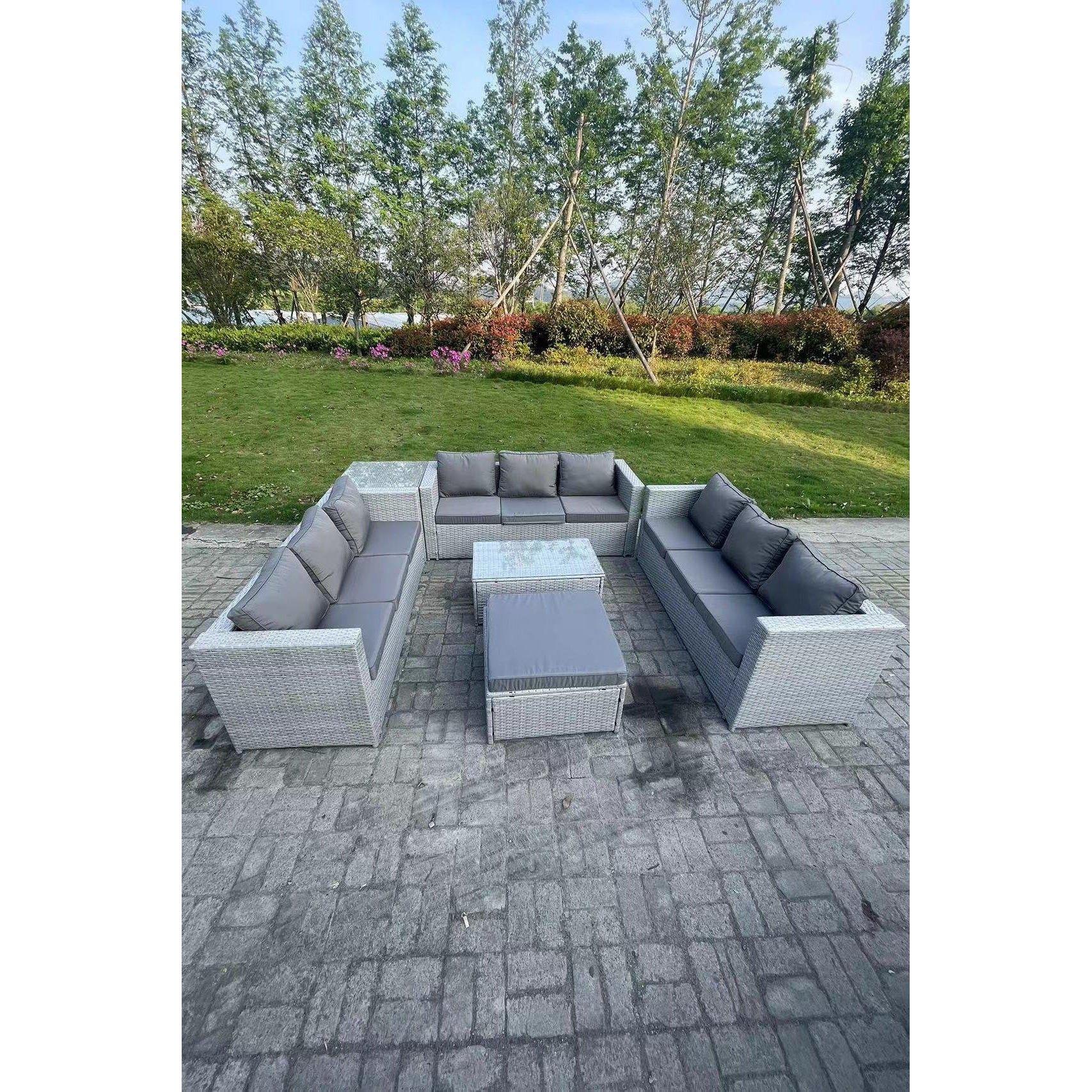 10 Seat Light Grey Lounge Outdoor PE Rattan Garden Furniture Set Wicker Sofa Set - image 1