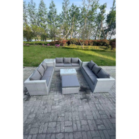 10 Seat Light Grey Lounge Outdoor PE Rattan Garden Furniture Set Wicker Sofa Set