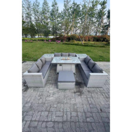 Light Grey U Shape Lounge Sofa Dining Set Gas Heater Fire pit Burner 2 PC Tea Table Footstool - thumbnail 1