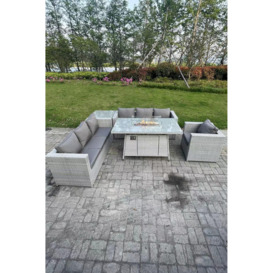 Corner Rattan FirePit Garden Furniture Set Gas Heater Burner Lounge Sofa With Side Coffee Table