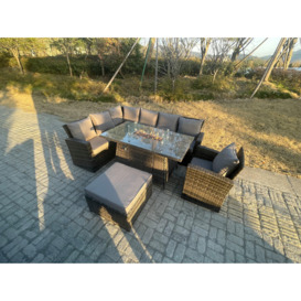 High Back Rattan Garden Furniture Sets Gas Fire Pit Dining Table  Left Corner Sofa Big Footstools Chair 8 Seater - thumbnail 3