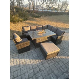 High Back Rattan Garden Furniture Sets Gas Fire Pit Dining Table  Right Corner Sofa Big Footstools Chair 8 Seater - thumbnail 3