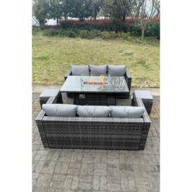 Outdoor PE Rattan Garden Furniture Gas Fire Pit Dining Table Lounge Sofa 2 PC Footstools Dark Grey - thumbnail 3