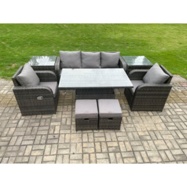 Outdoor Rattan Furniture Garden Dining Sets Adjustable Rising lifting Table Sofa Set With Chair 2 Small Footstools - thumbnail 3