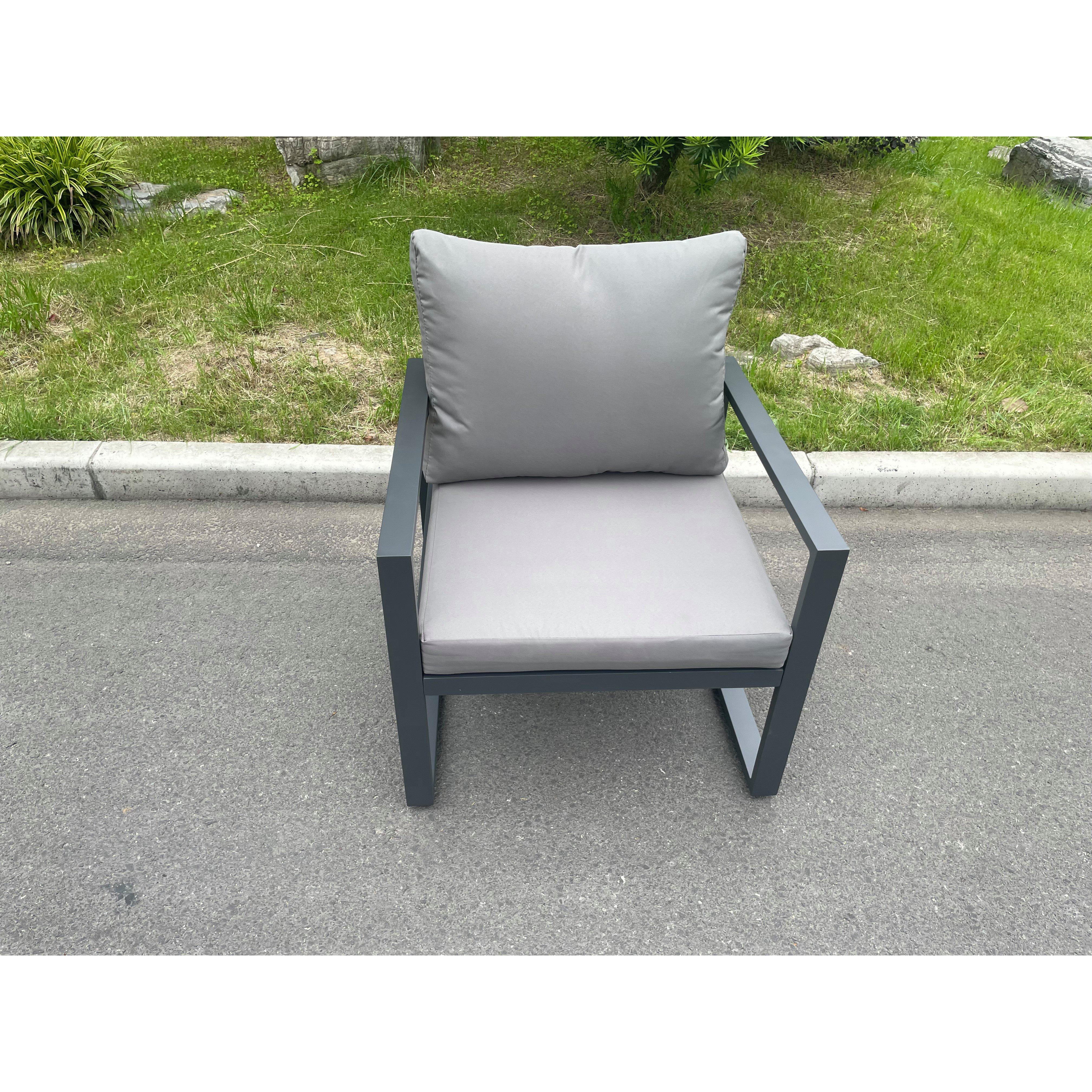 Aluminum Outdoor Garden Furniture Single Arm Chair Sofa With Seat And Back Cushion Dark Grey - image 1