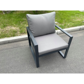 Aluminum Outdoor Garden Furniture Single Arm Chair Sofa With Seat And Back Cushion Dark Grey - thumbnail 2