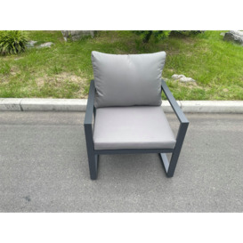 Aluminum Outdoor Garden Furniture Single Arm Chair Sofa With Seat And Back Cushion Dark Grey - thumbnail 1