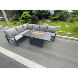Aluminium Outdoor Garden Furniture Corner Sofa Gas Fire Pit Dining Table Sets Gas Heater Burner Dark Grey 6 Seater