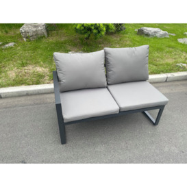 Aluminum Outdoor Garden Furniture Corner Sofa Adjustable Rising Lifting Dining Table Sets Dark Grey Black Tempered Glass 6 Seater - thumbnail 2