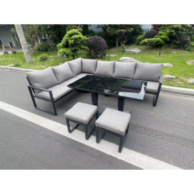 Aluminum Outdoor Garden Furniture Corner Sofa Adjustable Rising Lifting Table Sets Dark Grey Black Tempered Glass 8 Seater - thumbnail 1