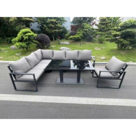 Aluminum Outdoor Garden Furniture Corner Sofa Chair Adjustable Rising Lifting Dining Table Sets Dark Grey Black Tempered Glass 7 Seater - thumbnail 1