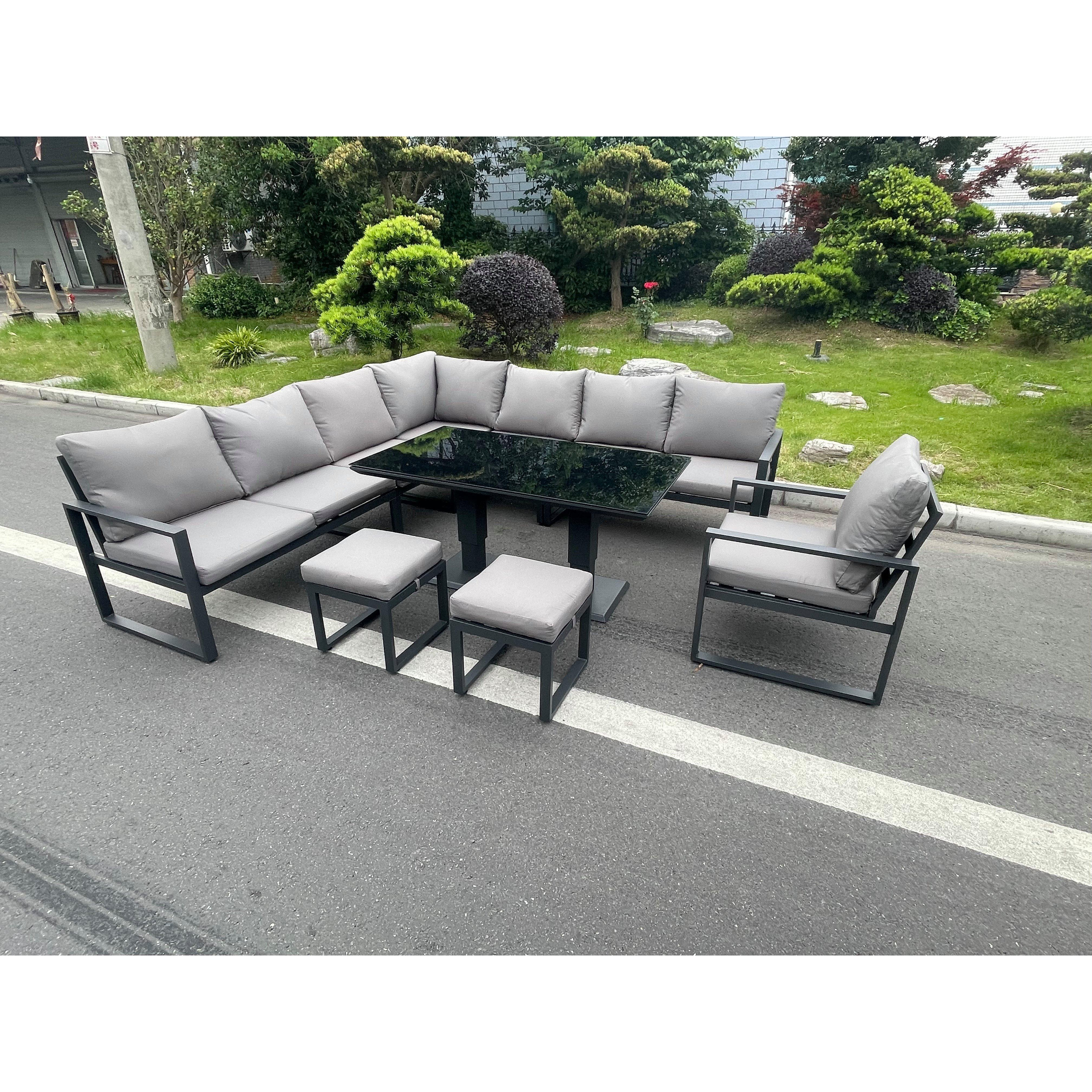 Aluminum Outdoor Garden Furniture Corner Sofa Chair 2 PC Stools Adjustable Rising Lifting Dining Table Sets 10 Seater - image 1