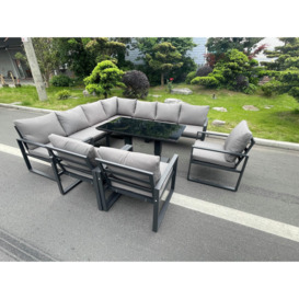 Aluminum Outdoor Garden Furniture Corner Sofa 3 Arm Chair Adjustable Rising Lifting Dining Table Set Dark Grey 10 Seater - thumbnail 1
