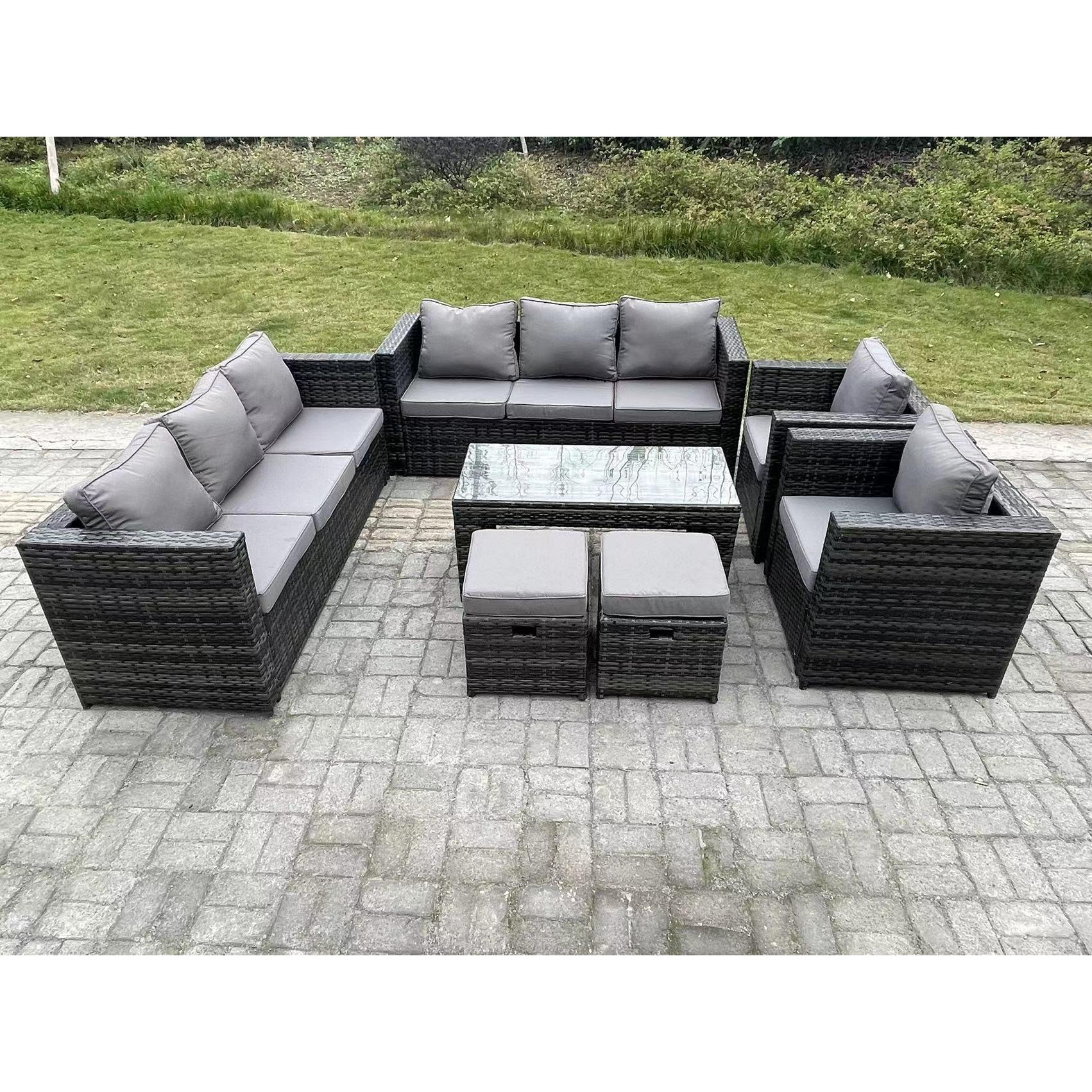 Outdoor Rattan Garden Furniture Lounge Sofa Set With Oblong Rectagular 2 PC Arm Chair - image 1