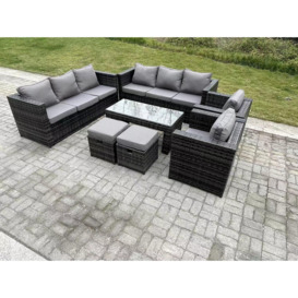 Outdoor Rattan Garden Furniture Lounge Sofa Set With Oblong Rectagular 2 PC Arm Chair - thumbnail 2