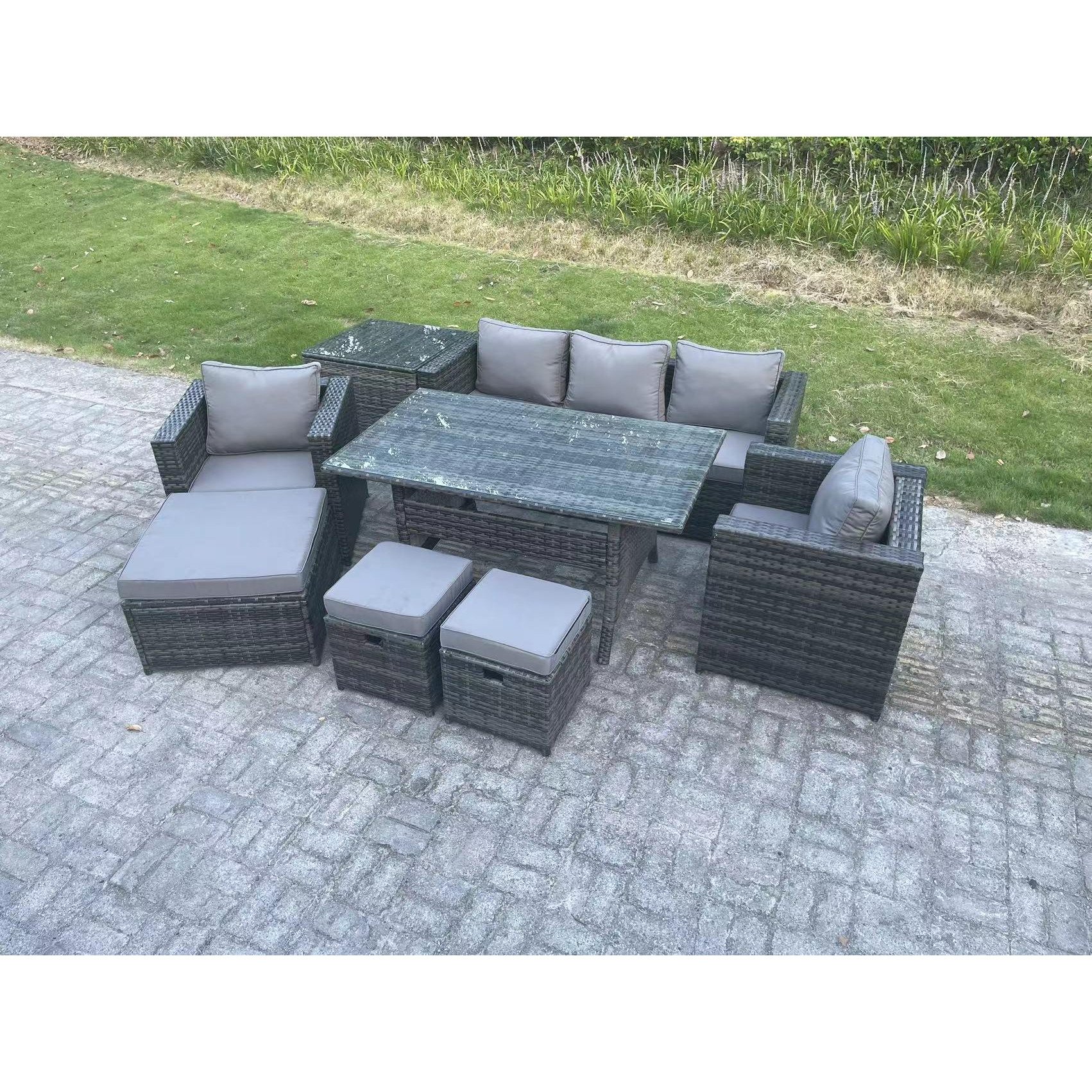 8 Seater Outdoor Garden Furniture Set Patio Rattan  Dining Table Lounge Sofa Chair  Footstool - image 1