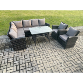 High Back Outdoor Garden Furniture Set Rattan Corner Sofa Dining Table Set With 2 Armchairs 8 Seater - thumbnail 2