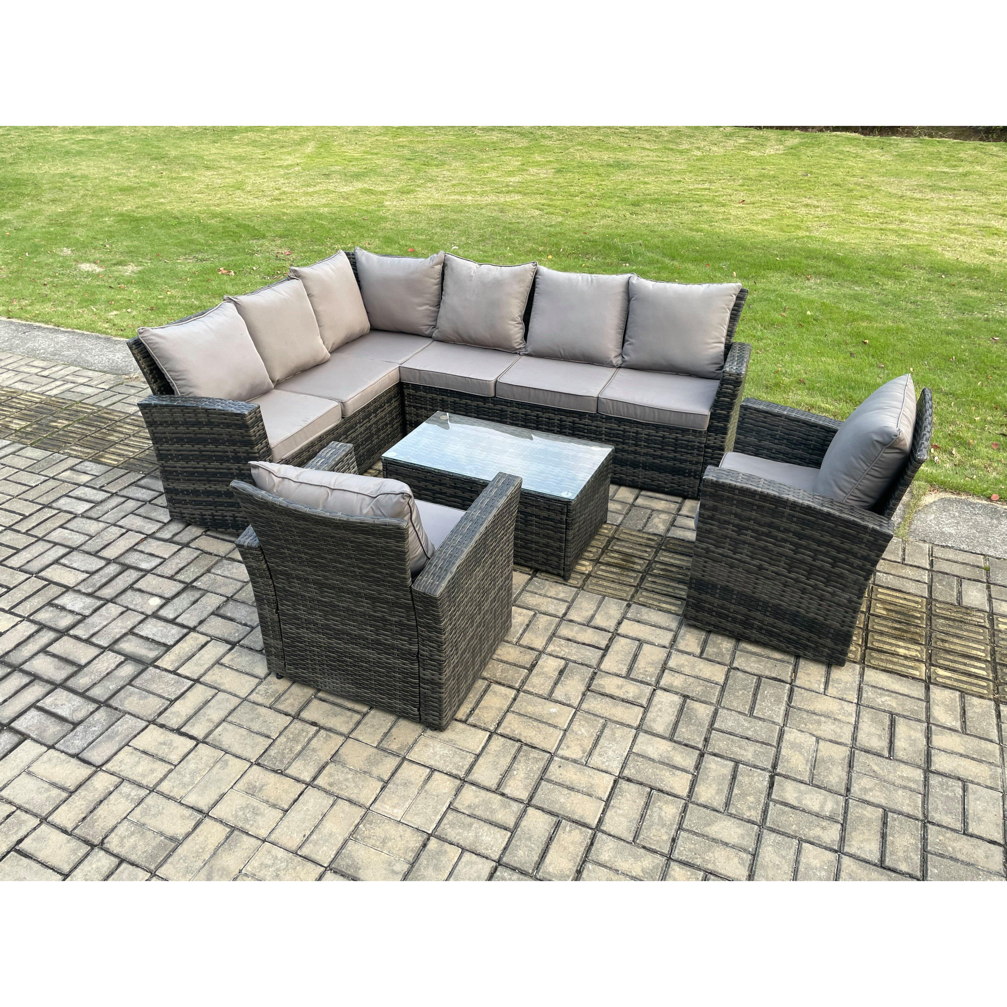 8 Seater High Back Outdoor Garden Furniture Set Rattan Corner Sofa Set With 2 Armchairs Dark Grey Mixed - image 1