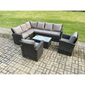 8 Seater High Back Outdoor Garden Furniture Set Rattan Corner Sofa Set With 2 Armchairs Dark Grey Mixed - thumbnail 1