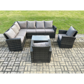 8 Seater High Back Outdoor Garden Furniture Set Rattan Corner Sofa Set With 2 Armchairs Dark Grey Mixed - thumbnail 3