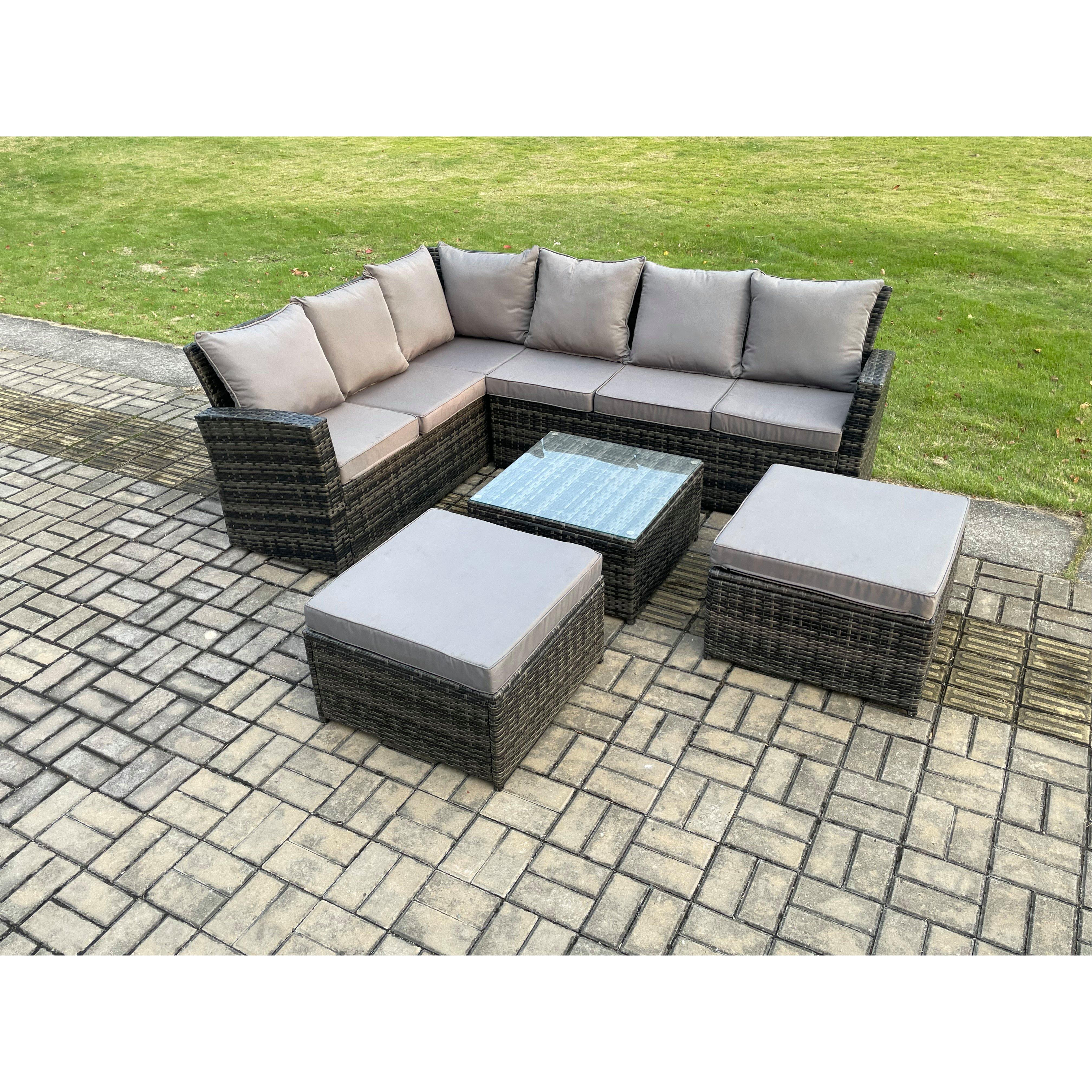 Rattan Garden Furniture Set Outdoor Lounge Corner Sofa Set With Square Coffee Table 2 Big Footstool 8 Seater - image 1