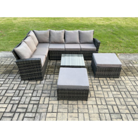 Rattan Garden Furniture Set Outdoor Lounge Corner Sofa Set With Square Coffee Table 2 Big Footstool 8 Seater - thumbnail 2