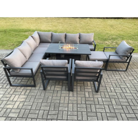 Aluminium 11 Seater Garden Furniture Outdoor Set Patio Lounge Sofa Gas Fire Pit Dining Table Set with 3 Chairs Big Footstool Dark Grey - thumbnail 2