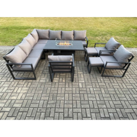 Aluminium 12 Seater Garden Furniture Outdoor Set Patio Lounge Sofa Gas Fire Pit Dining Table Set with 3 Chairs Dark Grey - thumbnail 2