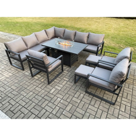 Aluminium 12 Seater Garden Furniture Outdoor Set Patio Lounge Sofa Gas Fire Pit Dining Table Set with 3 Chairs Dark Grey