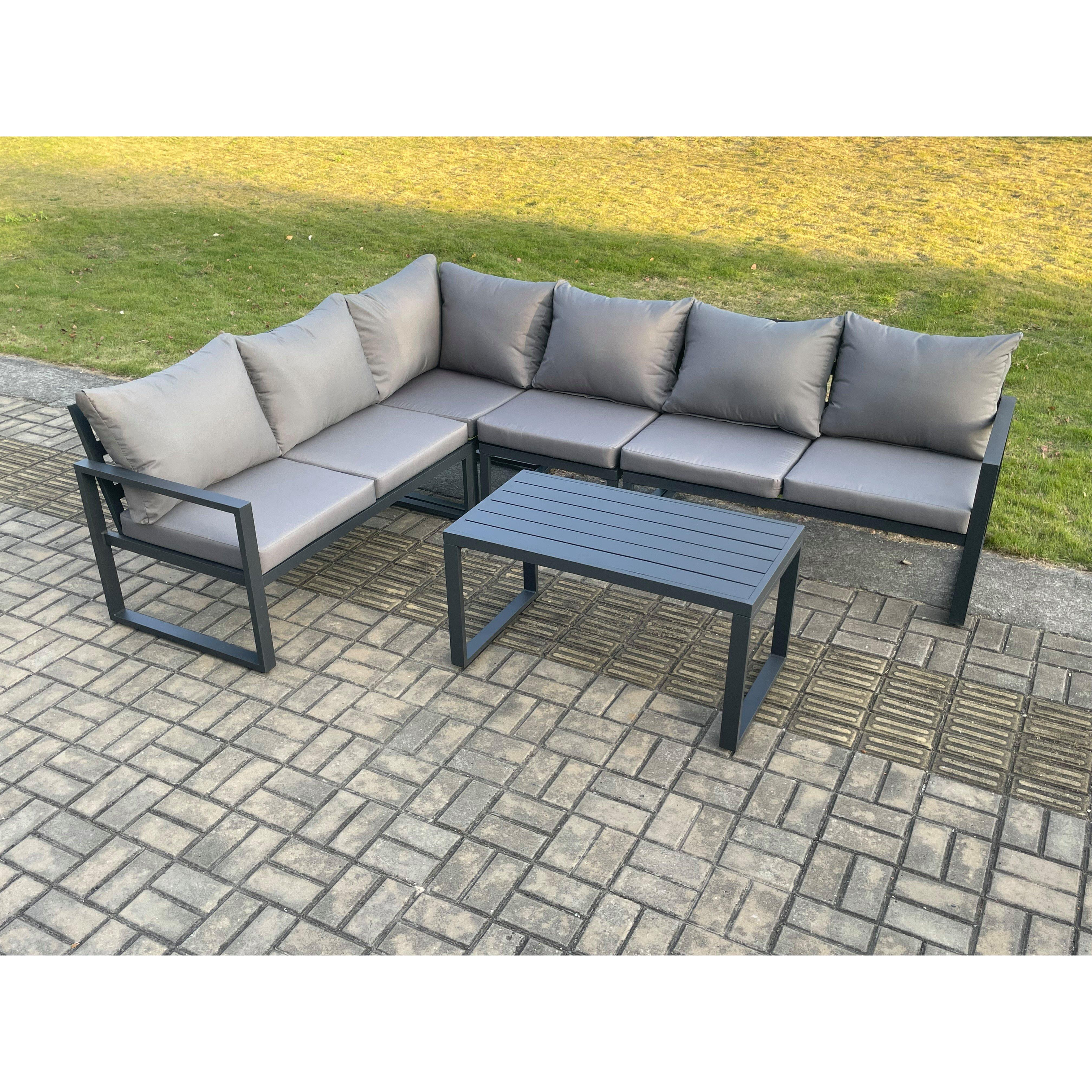 Aluminium Garden Furniture Set Outdoor Indoor Lounge Corner Sofa Oblong Coffee Table Sets Dark Grey 6 Seater - image 1