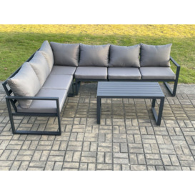 Aluminium Garden Furniture Set Outdoor Indoor Lounge Corner Sofa Oblong Coffee Table Sets Dark Grey 6 Seater - thumbnail 2