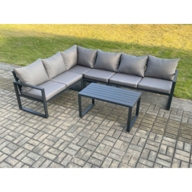 Aluminium Garden Furniture Set Outdoor Indoor Lounge Corner Sofa Oblong Coffee Table Sets Dark Grey 6 Seater - thumbnail 1
