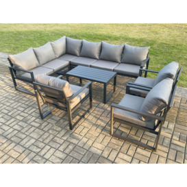 Aluminium Garden Furniture Set Outdoor Indoor Lounge Corner Sofa 3 Pcs Chair Oblong Coffee Table Sets Dark Grey 9 Seater
