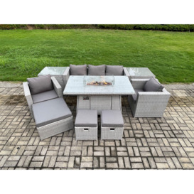 Outdoor Garden Dining Sets Rattan Furniture Gas Fire Pit Dining Table With 2 Armchairs 2 Side Tables - thumbnail 1