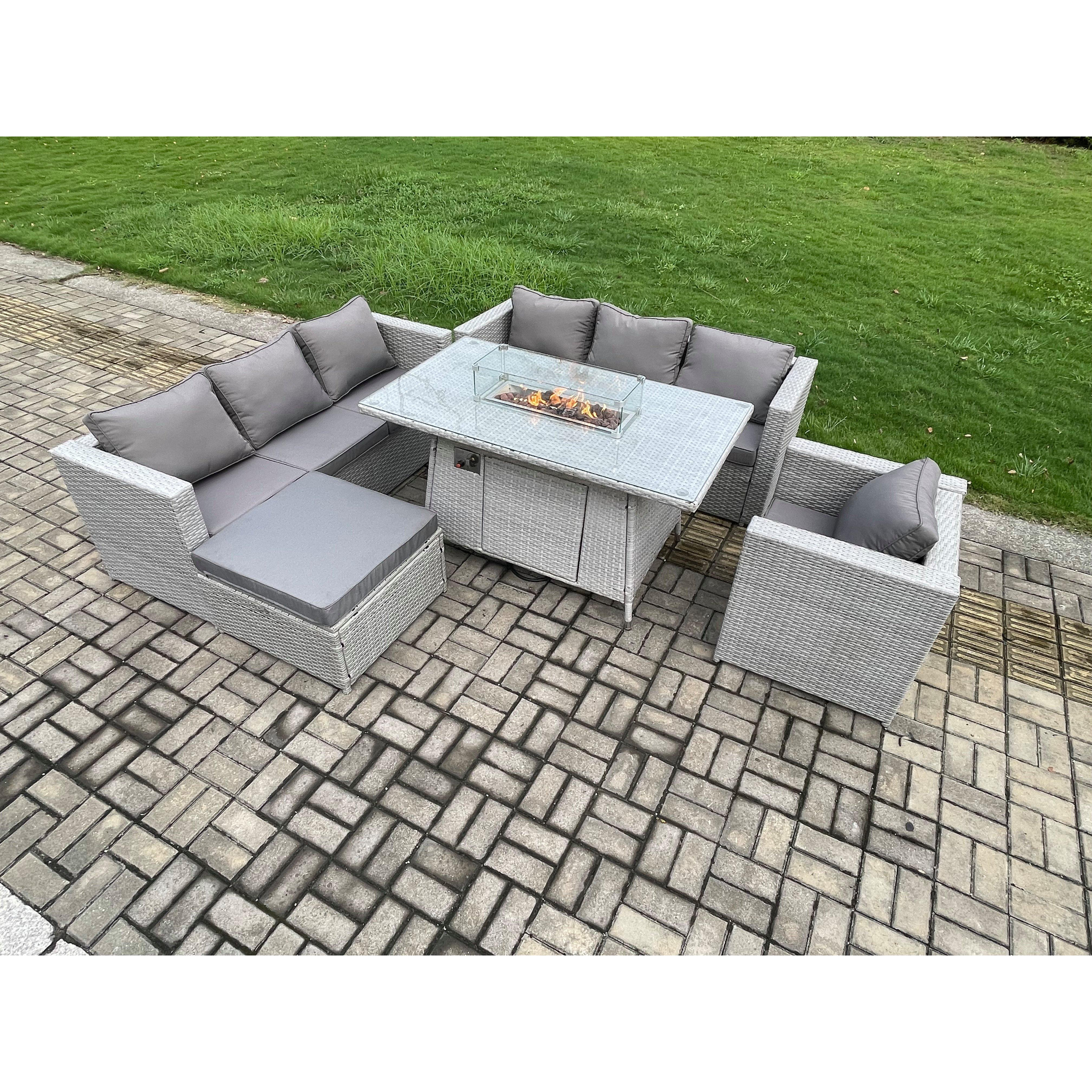 8 Seater Outdoor Garden Dining Sets Rattan Furniture Gas Fire Pit Dining Table Gas Heater with Armchair - image 1